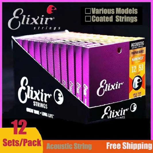 Elixir 12 Packs Acoustic Guitar String Nanoweb Phosphor 16002 16027 16052 16077 16102 For Electric Play Popular Music Rock