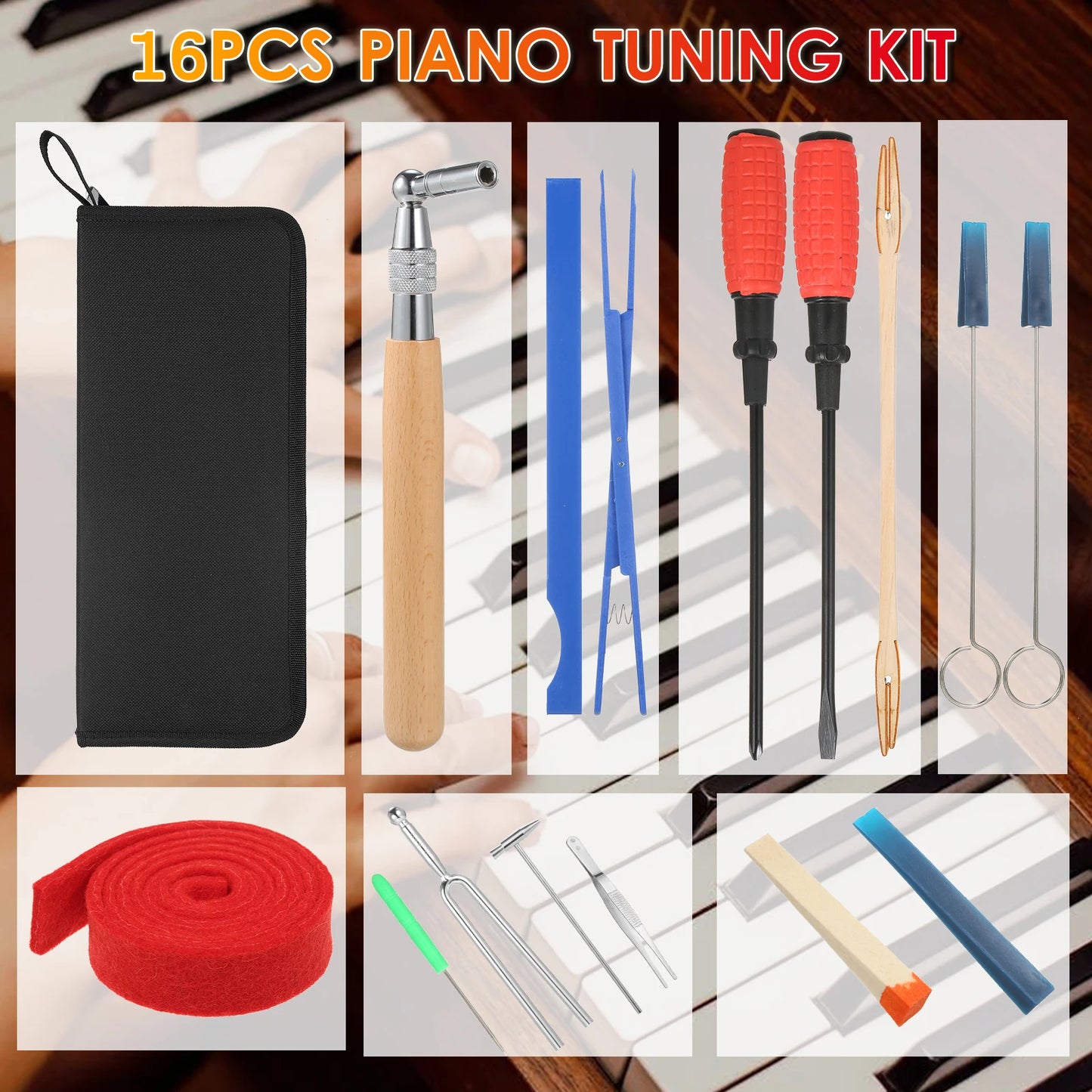 10pcs / 16pcs Piano Tuning Kit Tuning Tools Set Tuning Wrench Long