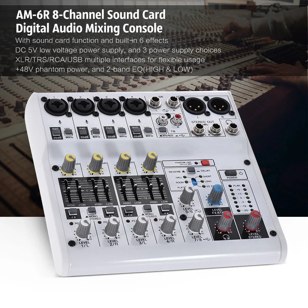 AM-6R 8-Channel Digital Audio Mixer Mixing Console Built-in 48V