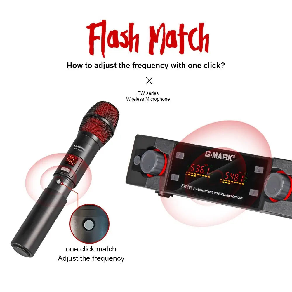 Wireless Microphon G-MARK EW100 Professional UHF Karaoke Handheld Mic Frequency Adjustable 50M For Party Show Stage Wedding