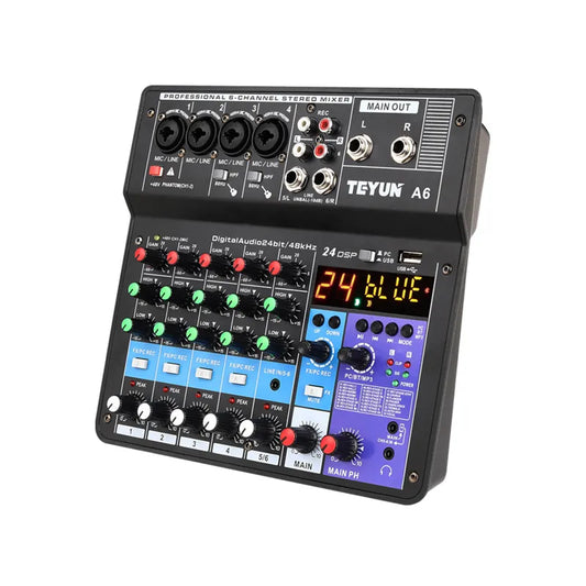 TEYUN Dj Controller Mixer Sound 6 - Way Audio Pro Equipment Mixing Console Professional Portable Video Consumer Electronics