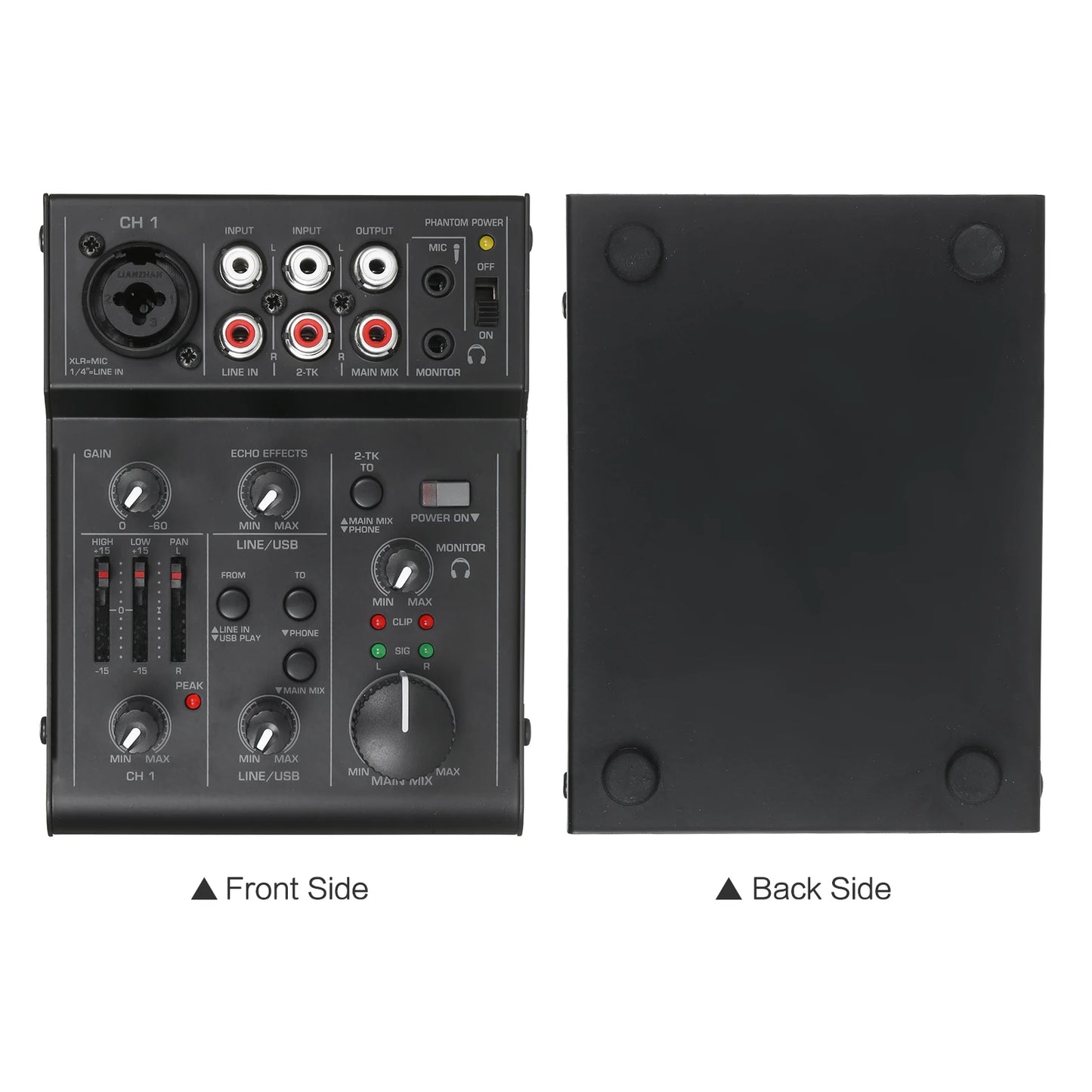 5-Channel Audio Mixer Sound Mixing Console USB Audio Interface 2-Band