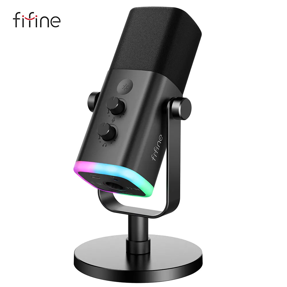 FIFINE USB/XLR Dynamic Microphone with Touch Mute Button,Headphone jack,I/O Controls,for PC PS5/4 mixer,Gaming MIC Ampligame AM8