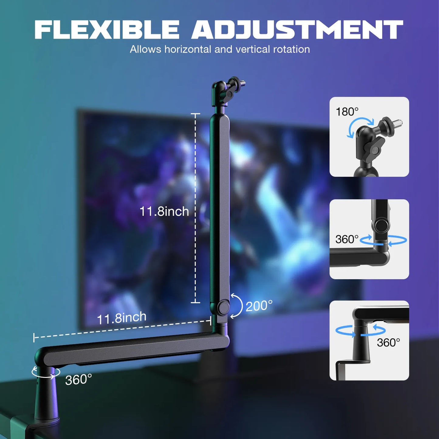 FIFINE Adjustable Low-profile Arm Microphone Stand with Cable Managment/Desk Mount, Suspension Boom for K688 Ampligame AM8-BM88