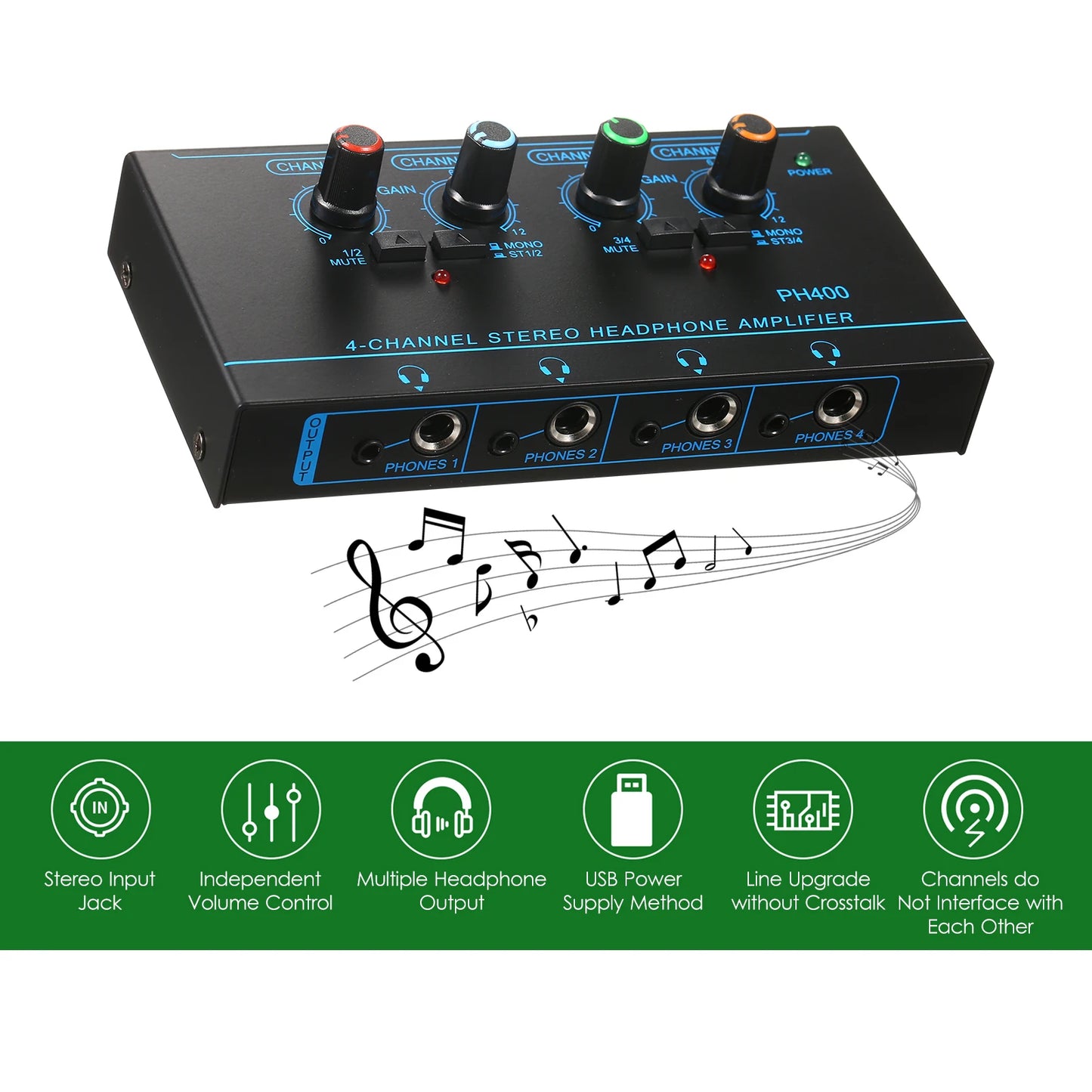 6-Channel Stereo Headphone Amplifier Compact Mini Audio Stereo