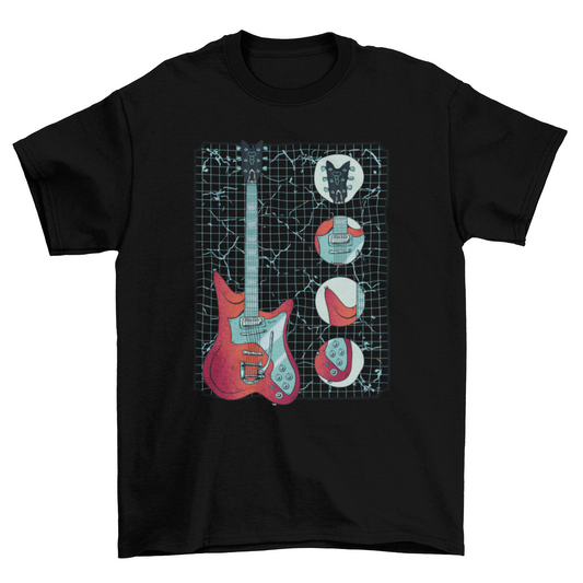 Parts of an electric guitar T-shirt