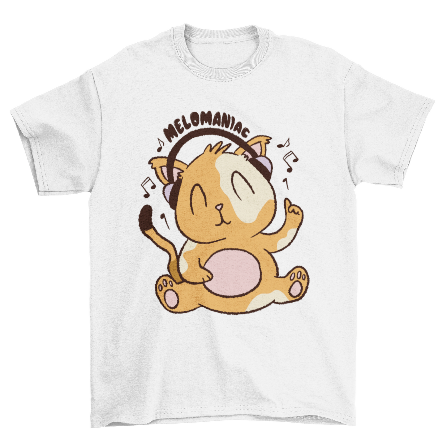 Cat with headphones cartoon t-shirt