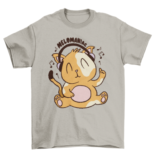 Cat with headphones cartoon t-shirt