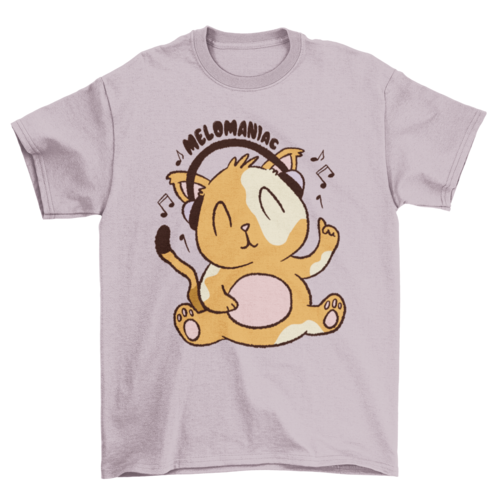 Cat with headphones cartoon t-shirt