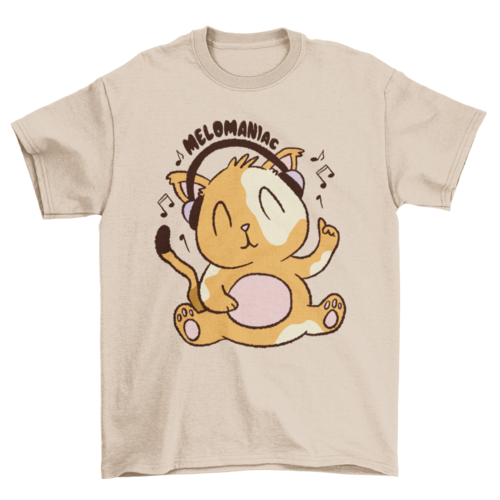 Cat with headphones cartoon t-shirt