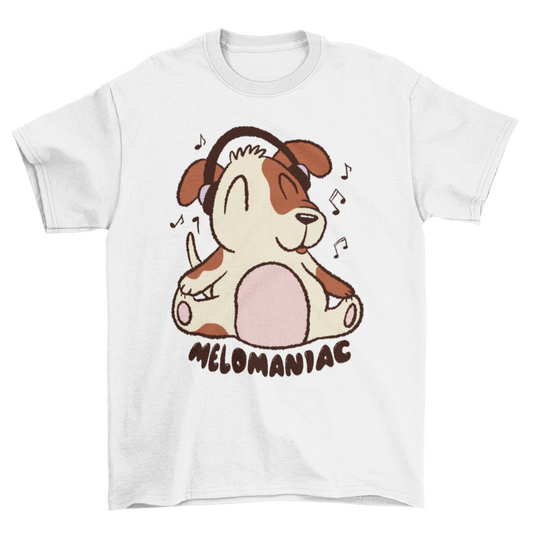 Dog with headphones cartoon t-shirt