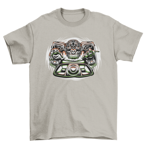 Cool Music tee with monkey animal dj t-shirt