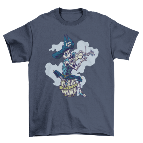 Skeleton pirate musician t-shirt