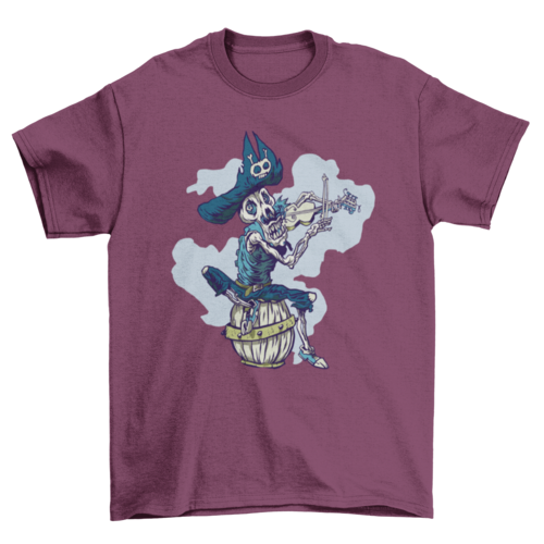 Skeleton pirate musician t-shirt