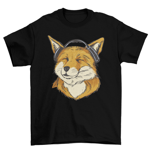 Happy fox with headphones t-shirt