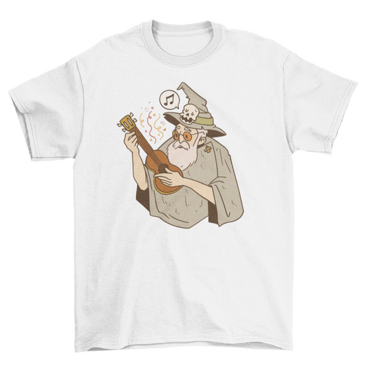 Ukelele wizard cartoon t-shirt