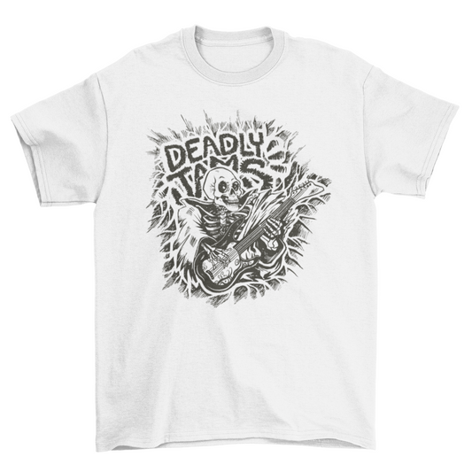 Skeleton with electric guitar t-shirt