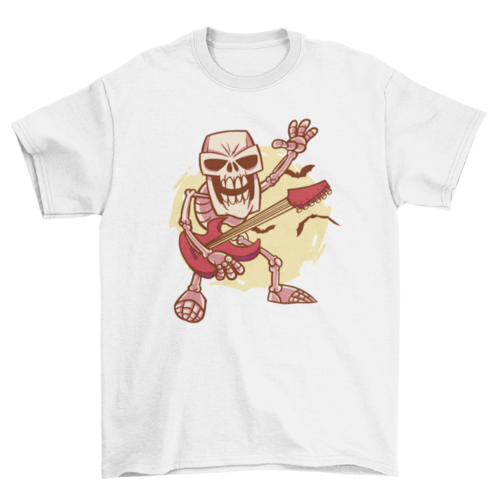 Rock guitar skeleton cartoon t-shirt