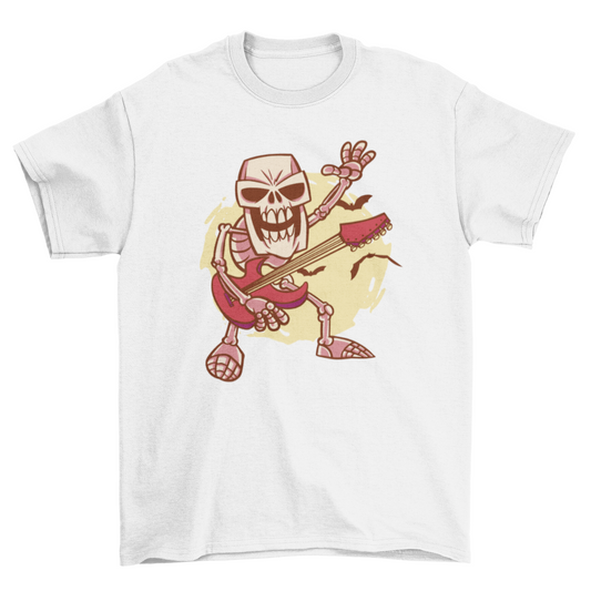 Rock guitar skeleton cartoon t-shirt