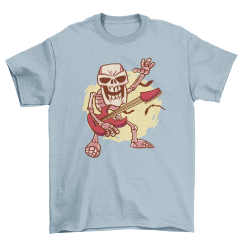 Rock guitar skeleton cartoon t-shirt