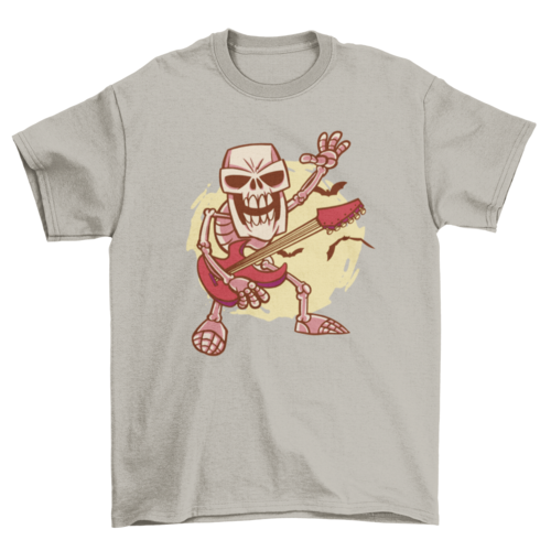 Rock guitar skeleton cartoon t-shirt