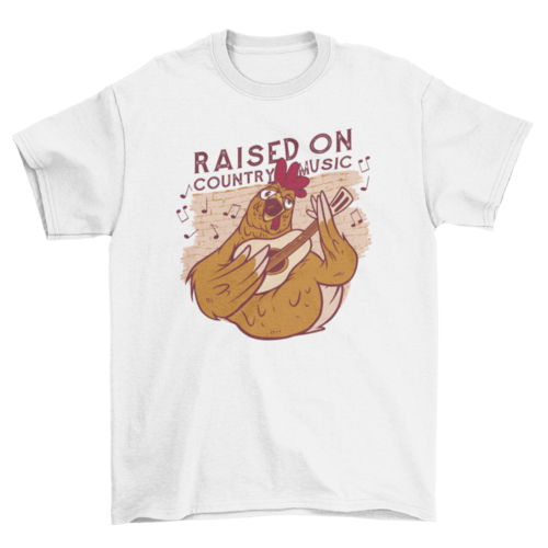 Chicken with guitar t-shirt