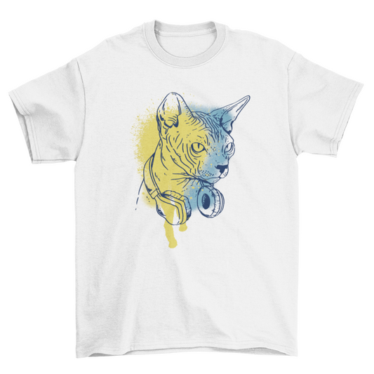 Cat animal with music headphones t-shirt