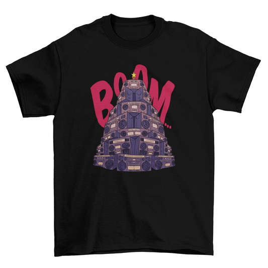 Boom music box Christmas tree holiday t-shirt