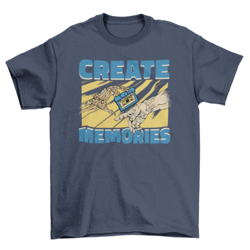 Skeleton hand holding cassette w/ caption Create memories t-shirt