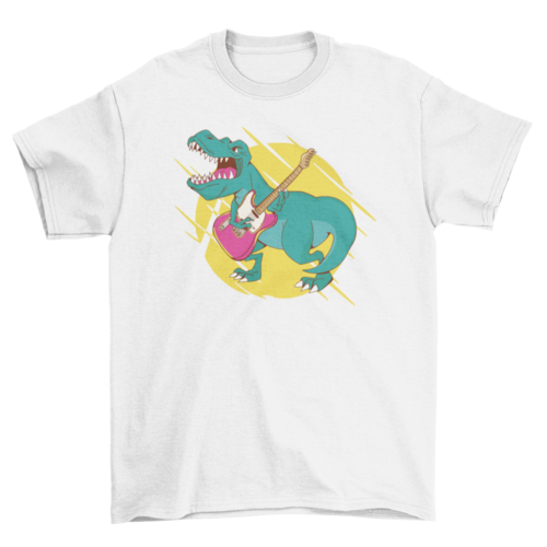 T-rex dinosaur playing guitar t-shirt