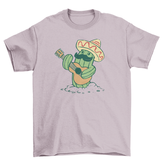 Cactus with mexican hat and guitar t-shirt