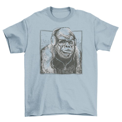 Gorilla animal with headphones t-shirt